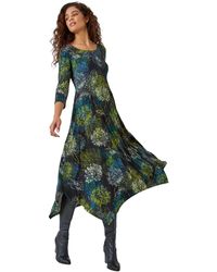 Roman - Floral Hanky Hem Stretch Midi Dress - Lyst