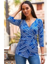 Sosandar - Geometric Print Buckle Detail Wrap Top - Lyst