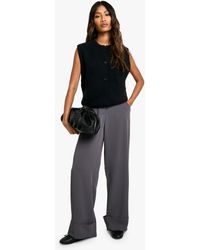 Boohoo - Turn Cuff Wide Leg Relaxed Fit Tailored Trousers - Lyst