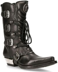 New Rock - Leather Cowboy Buckle Boots- M-7993-S1 - Lyst