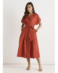 Gini London - Cotton Button Through Belted Shirt Dress - Lyst