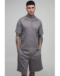 BoohooMAN - Tall Boxy Pleated Revere Polo & Baggy Shorts Set - Lyst
