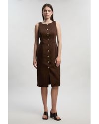 Karen Millen - Petite Tailored Linen Statement Button Front Pencil Midi Dress - Lyst