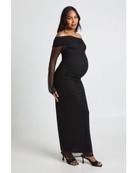 Boohoo - Maternity Bardot Ruched Mesh Sleeve Maxi Dress - Lyst