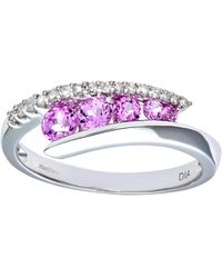 DIAMANT L'ÉTERNEL - 9ct Witgouden Crossover-ring Met Diamant En Creatieve Roze Topaas - Lyst