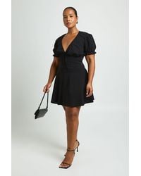 Boohoo - Plus V Neck Puff Sleeve Smock Dress - Lyst