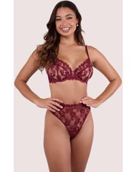 Wolf & Whistle - Eva Dark Cherry Graphic Embroidery High Waist Thong - Lyst