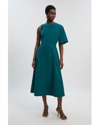 Karen Millen - Petite Soft Tailored Trim Detail Full Skirt Midi Dress - Lyst