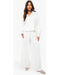 Boohoo - Crinkle Rib Wide Leg Trouser - Lyst