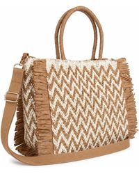 Woodland Leathers - Summer Bag, Eco Beach Large Paper Woven Hand With Raffia Fringe - Lyst