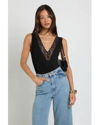 Boohoo - Tall Lace Trim V Neck Bodysuit - Lyst
