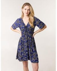Blue Vanilla - Shirred Waist Beaded V Neck Mini Dress - Lyst