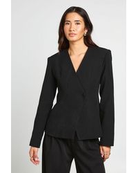 Boohoo - Collarless V Neck Wrap Blazer - Lyst