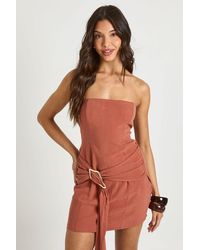 Boohoo - Linen Look Bandeau Trim Mini Dress - Lyst