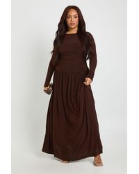 Boohoo - Plus Soft Ruched Long Sleeve Maxi Dress - Lyst