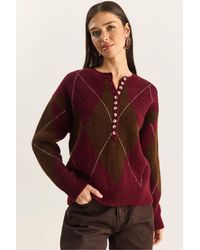 Bianco Lucci - Knit Crew Neck Sweater With Button Closure - Lyst