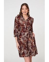 Izabel London - Animal Print Tie Waist Shirt Short Dress - Lyst