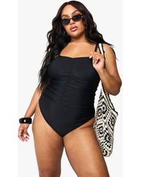Boohoo - Plus Tummy Control Ruched Front Swimsuit - Lyst