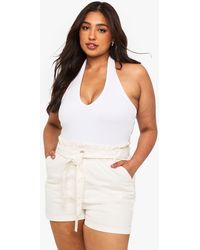Boohoo - Plus Paperbag Waist Denim Short - Lyst