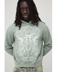 BoohooMAN - Washed Oversized Boxy Eagle Print Zip Through Hoodie Cotton - Lyst