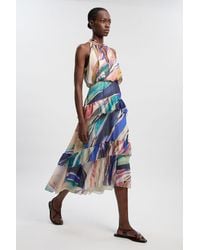 Karen Millen - Marble Print Crinkle Chiffon Halter Neck Woven Maxi Dress - Lyst