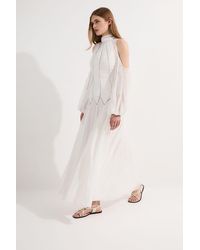 Karen Millen - Tall High Neck Embellished Ruched Georgette Woven Maxi Dress - Lyst