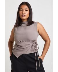 Boohoo - Plus Cowl Tie Front Asymmetric Top - Lyst