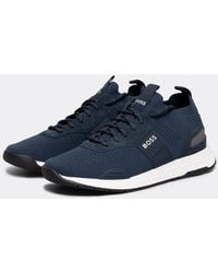 BOSS - Titanium_Runn Structured-Knit Sock Trainers With Branding Nos - Lyst