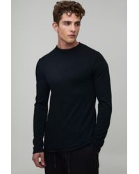 BoohooMAN - Basic Muscle Fit Long Sleeve Soft Touch Knitted T-Shirt - Lyst