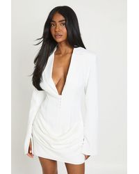 Boohoo - Tailored Structured Shoulder Pad Hook And Eye Blazer Dress - Lyst