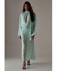 Warehouse - Chiffon Jacquard High Neck Slash Front Blouse - Lyst