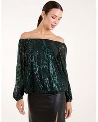 Blue Vanilla - Elastic Neck Puffball Sequin Top - Lyst