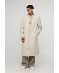 BoohooMAN - Oversized Longline Double Breasted Collarless Melton Overcoat - Lyst