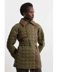 Karen Millen - Petite Diamond Quilted Belted Short Puffer Pu Tab Trench Jacket - Lyst
