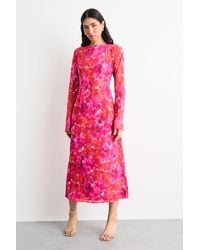 Warehouse - Burnout Floral Chiffon Slash Neck Bias Midi Dress - Lyst
