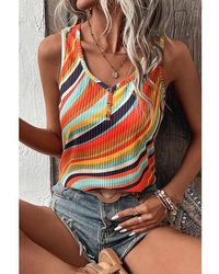 Azura Exchange - Wavy Striped Buttoned V Neck Tank Top - Lyst