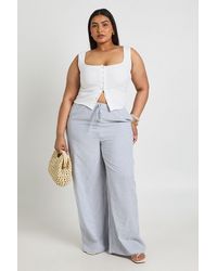Boohoo - Plus Stripe Drawstring Wide Leg Trouser - Lyst