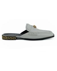 Versace - Calf Leather Slides Flat Shoes - Lyst