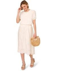 Adrianna Papell - Midi Length Crinkled Pull On Flower Embroidered Hem Skirt - Lyst