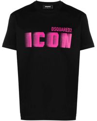 DSquared² - Icon Blur Cool Pink Logo Katoenen T-shirt In Zwart - Lyst