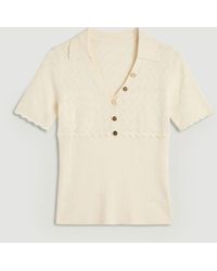 Karen Millen - Plus Size Knit Stitch Detail Rib Collared Short Sleeve Top - Lyst