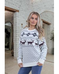 Femme Luxe - Reindeer & Snowflake Pattern Knitted Christmas Jumper - Lyst