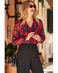 Sosandar - Floral Print Tie Neck Blouse - Lyst