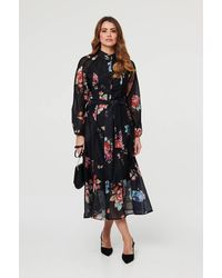 Izabel London - Floral Semi Sheer Tie Waist Midi Dress - Lyst