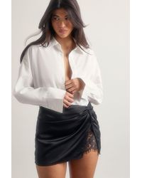 Boohoo - Lace Insert Satin Mini Skirt - Lyst