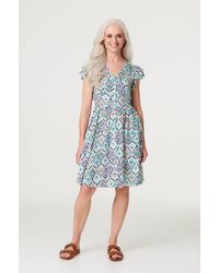 Izabel London - Printed Frill Sleeve Short Dress - Lyst