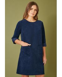 Yumi' - Cord Tunic Dress With 3/4 Sleeves And Pockets Cotton - Lyst