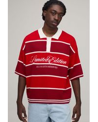 BoohooMAN - Regular Varsity Striped Embroidered Knitted Polo - Lyst