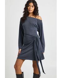Boohoo - Marl Asym Shoulder Tie Waist Mini Dress - Lyst