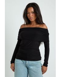 Boohoo - Fold Over Neck Long Sleeve Top - Lyst